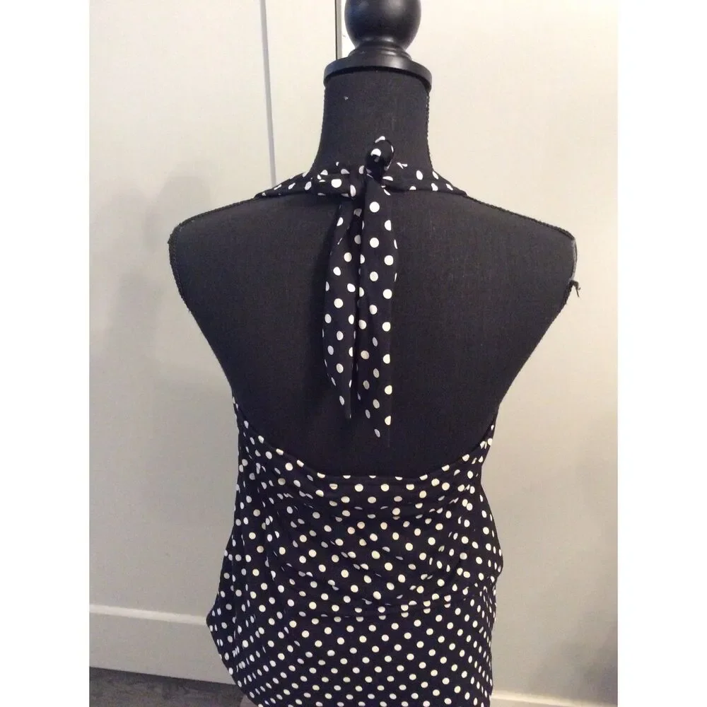Land's End Black White Polka Dot Swim Top Size 14 Womens